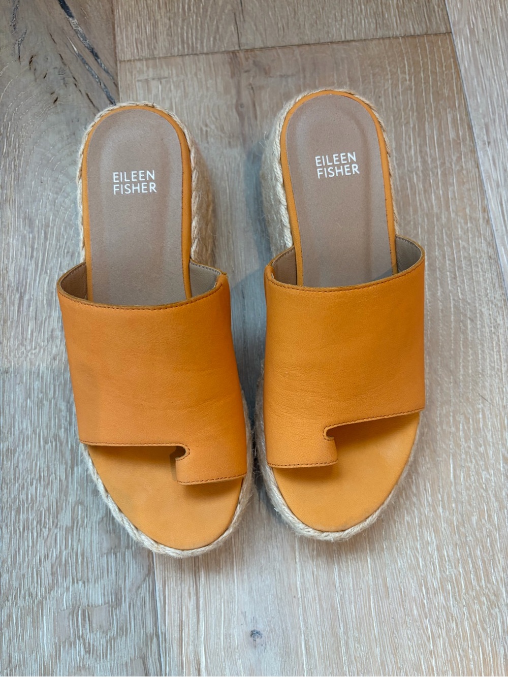 Eileen Fisher Orange Leather Slide Espadrille Mules